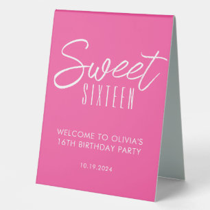 Modern Sweet Sixteen pink 16th birthday welcome Table Tent