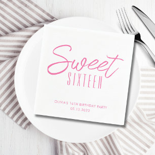 Modern Sweet Sixteen Pink Girls 16th party Napkins