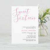 Modern Sweet Sixteen Pink & White Birthday Invitation (Standing Front)