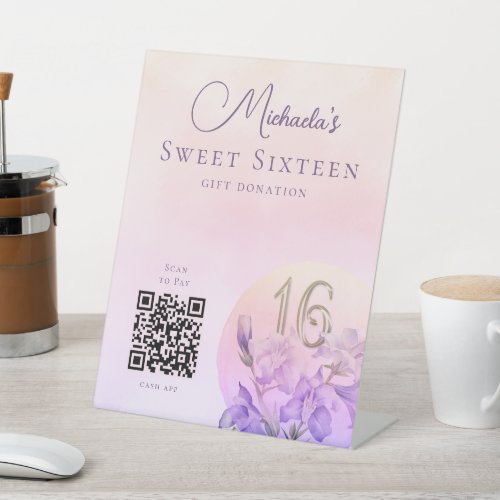 Modern Sweet Sixteen QR Code Cash App  Pedestal Sign