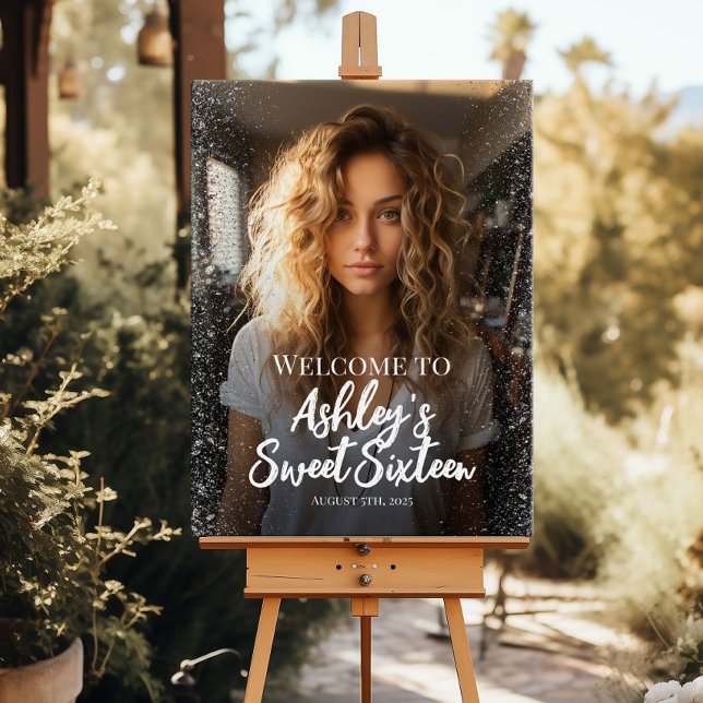 Modern sweet sixteen welcome sign with photo (Creator Uploaded)