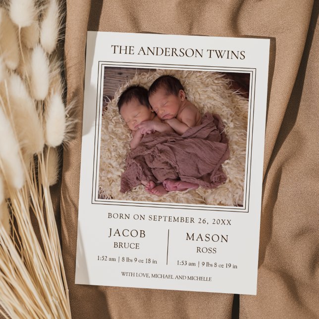 Modern Sweet Twins Photo Birth Announcement (Creator Uploaded)