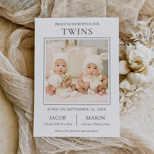 Modern Sweet Twins Photo Birth Announcement