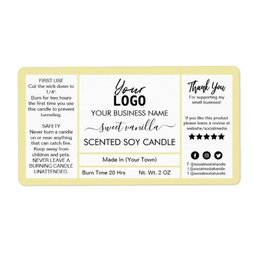 Modern Sweet Vanilla Scented Soy Candle Label
