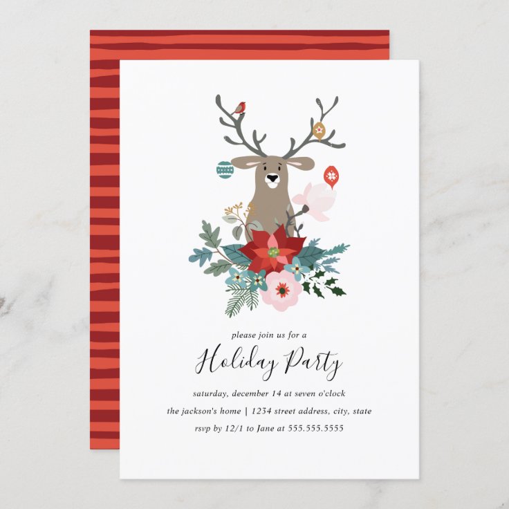 Modern Sweet Winter Deer Holiday Party Invitation | Zazzle