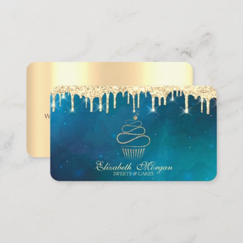 Modern Sweets Cupcake Gold Drips Cooking Business Card