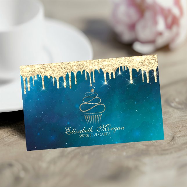 Modern Sweets Cupcake Gold Drips Cooking Business Card (Creator Uploaded)