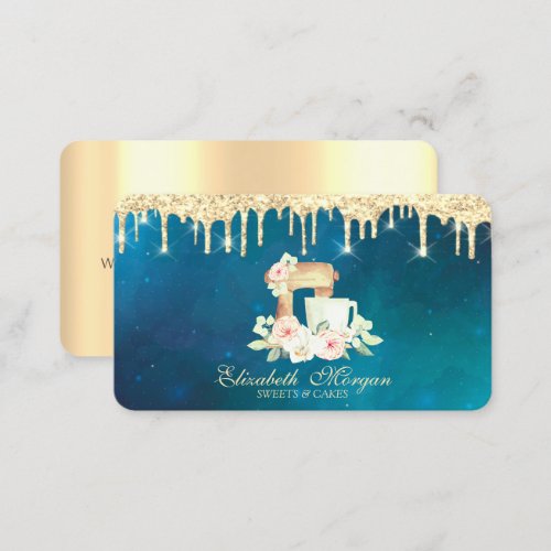 Modern Sweets Cupcake Gold Drips Mixer Flowers Business Card