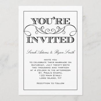 Modern Swirl Black & White Wedding Invitation by antiquechandelier at Zazzle
