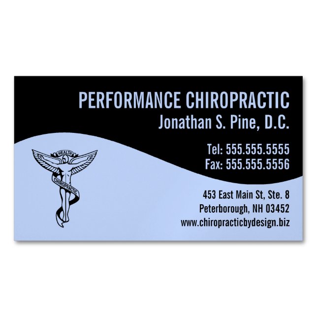 Modern Swirl Chiro Angel Emblem Chiropractor Business Card Magnet (Front)