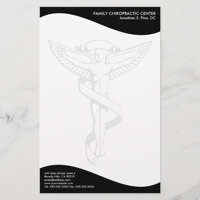 Modern Swirl Chiropractic Emblem Stationery (Front)