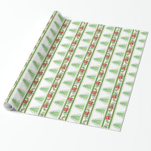 Modern Swirl Christmas Tree Poinsettia Striped Wrapping Paper
