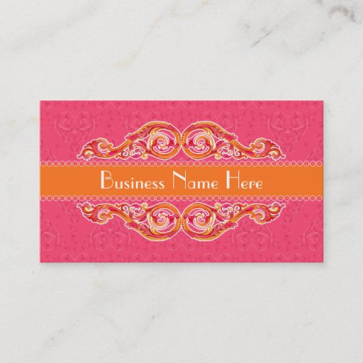 Customizable Modern Swirl Flourish Heart Tangerine Hot Pink Business Cards