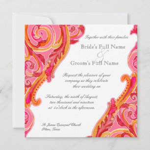 Modern Swirl Flourish Heart Tangerine Hot Pink Invitation