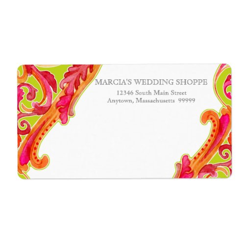 Modern Swirl Flourish Heart Tangerine Lime Green Label