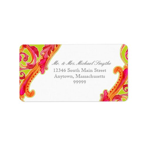 Modern Swirl Flourish Heart Tangerine Lime Green Label