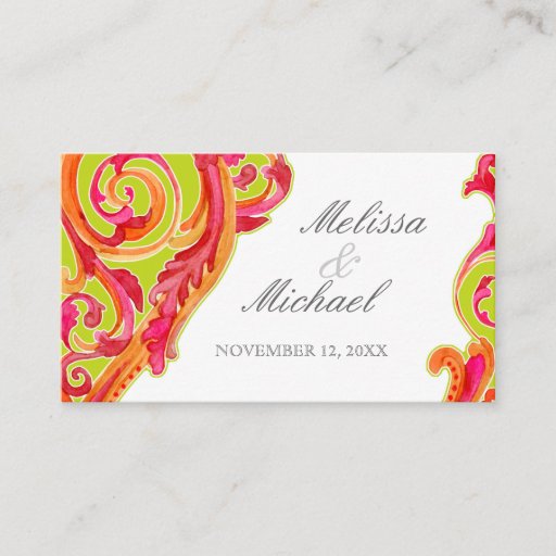 Customizable Modern Swirl Flourish Heart Tangerine Lime Green Business Card Template