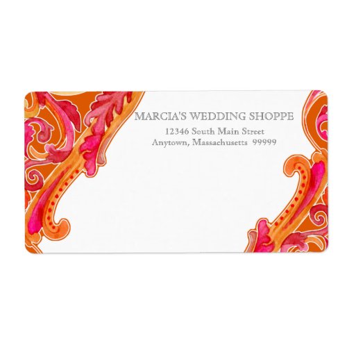 Modern Swirl Flourish Heart Tangerine Orange Label