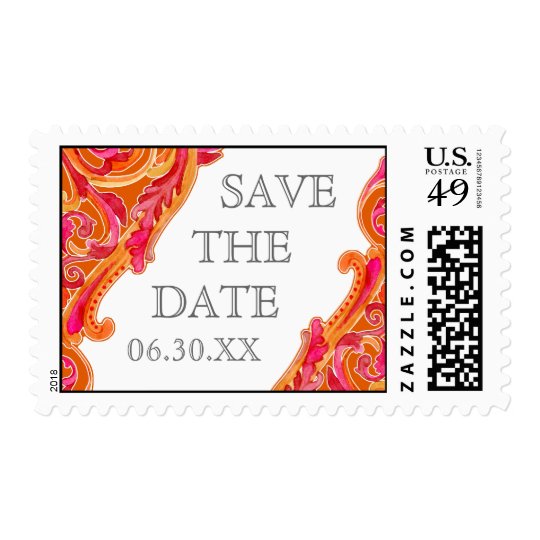 Modern Swirl Flourish Heart Tangerine Pink Postage