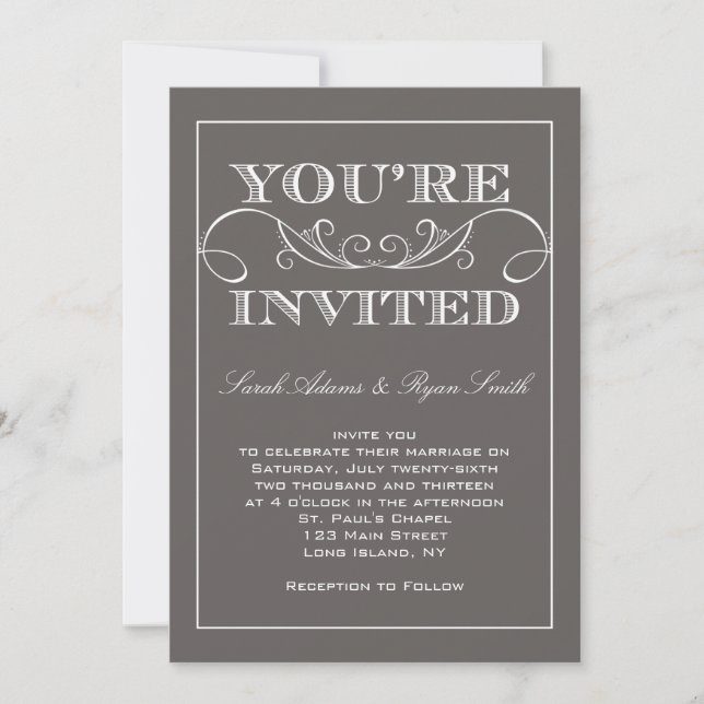 Modern Swirl Grey Wedding Invitation (Front)