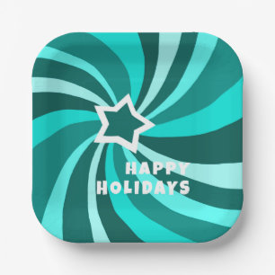 Modern Swirl HAPPY HOLIDAYS CUSTOM Green Paper Plates