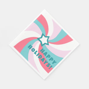 Modern Swirl HAPPY HOLIDAYS CUSTOM Green Pink Napkins
