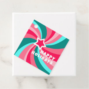 Modern Swirl HAPPY HOLIDAYS CUSTOM Green Pink Xmas Favor Tags