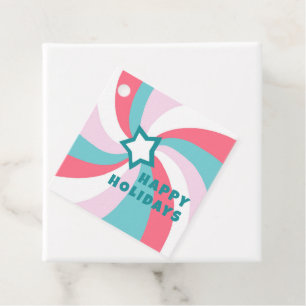 Modern Swirl HAPPY HOLIDAYS CUSTOM Green Pink Xmas Favor Tags