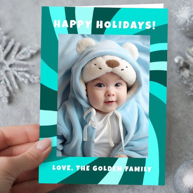 Modern Swirl HAPPY HOLIDAYS CUSTOM PHOTO Holiday Card (Modern Swirl HAPPY HOLIDAYS CUSTOM PHOTO Green Christmas Holiday Card
)