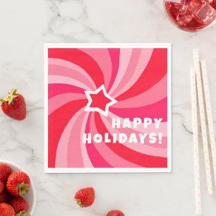 Modern Swirl HAPPY HOLIDAYS CUSTOM Red Pink Napkins