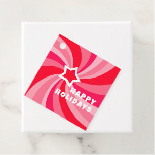 Modern Swirl HAPPY HOLIDAYS CUSTOM Red Pink Xmas Favor Tags
