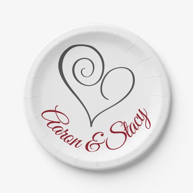 Modern Swirl Heart Personalized Paper Plates (Front)