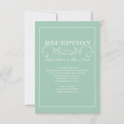 Modern Swirl Mint Wedding Reception Invitation