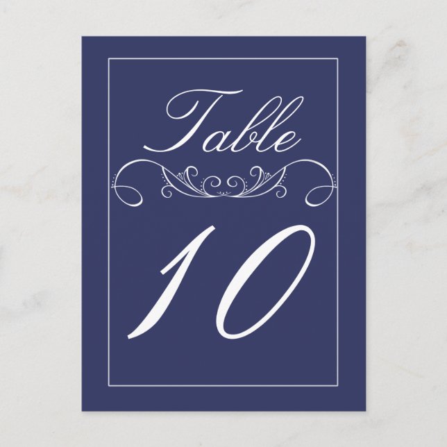 Modern Swirl Navy Wedding Table Number Cards (Front)