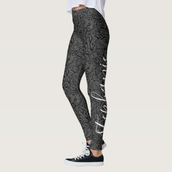 Modern Swirl Pattern With Script Name Black Leggings by icases at Zazzle