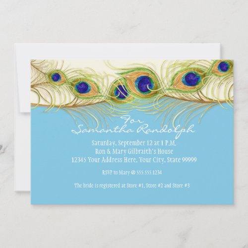 Modern Swirl Peacock Feathers Bridal Shower Invite