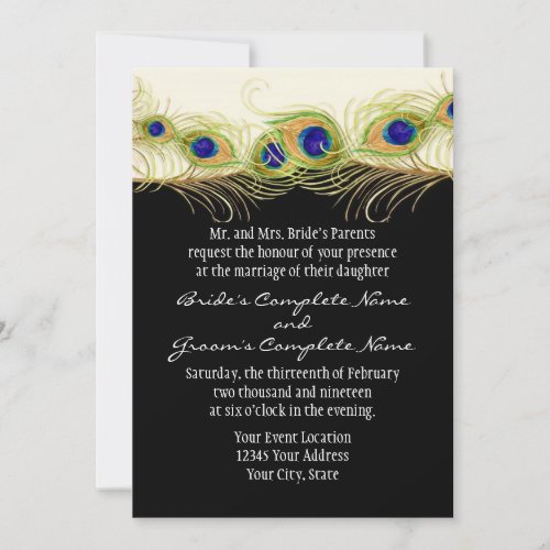 Modern Swirl Peacock Feathers Monogram Monogrammed Invitation