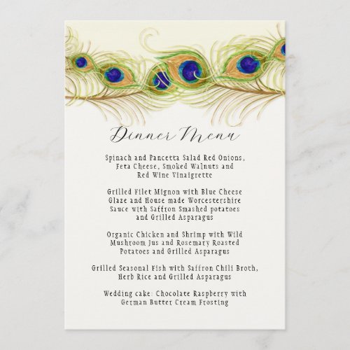 Modern Swirl Peacock Feathers Monogram Monogrammed Menu