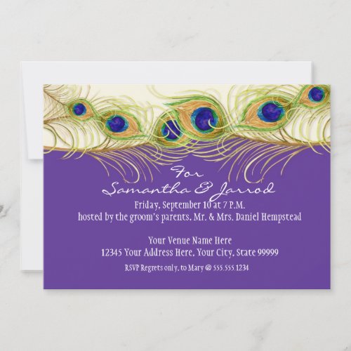 Modern Swirl Peacock Feathers Rehearsal Dinner Invitation