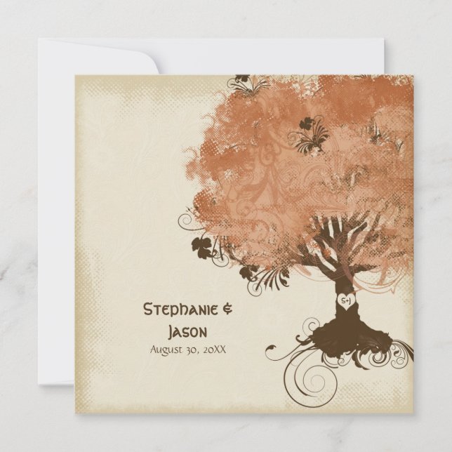 Modern Swirl Scroll Tree of Life Fall Autumn Leaf Invitation (Front)