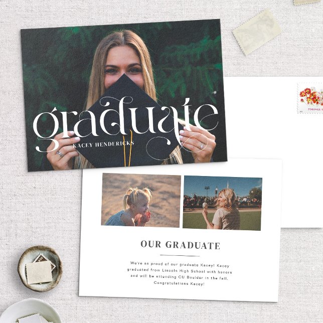 Modern Swirl Serif Photo Graduation Announcement (Creator Uploaded)