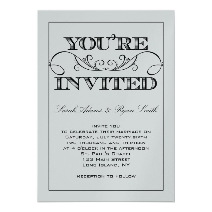 Modern Swirl Silver & White Wedding Invitation