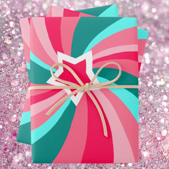 Modern Swirl Star Green Pink Wrapping Paper Sheets (Modern Swirl Star Green Pink Holiday Christmas Wrapping Paper Sheets
)