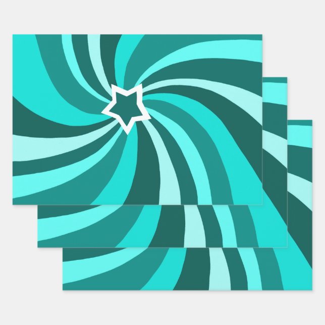 Modern Swirl Star Green Set of  Wrapping Paper Sheets (Set)