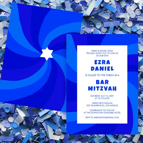 Modern Swirl Star of David Custom Bar Bat Mitzvah Invitation
