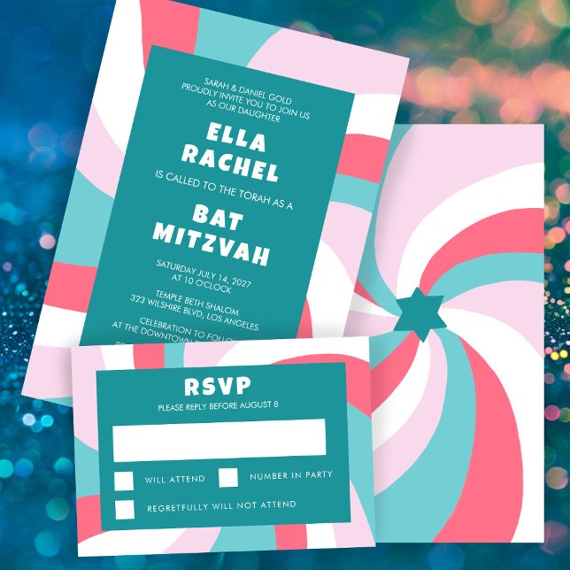 Modern Swirl Star of David Custom Bar Bat Mitzvah RSVP Card (Modern Swirl Star of David Custom Bar Bat Mitzvah RSVP Card
)