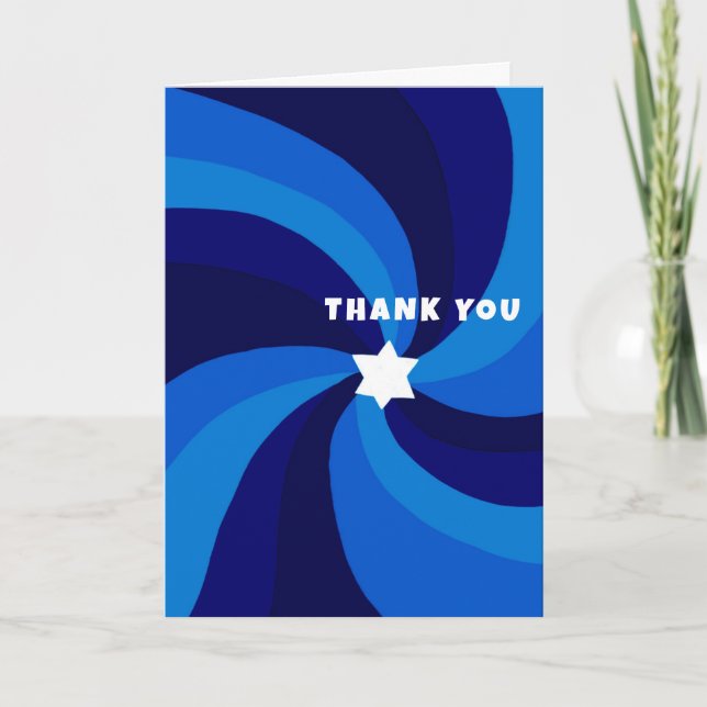 Modern Swirl Star of David Custom Bar Bat Mitzvah Thank You Card (Front)
