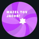 Modern Swirl Star of David MAZEL TOV CUSTOM Classic Round Sticker<br><div class="desc">Perfect sticker for a bat mitzvah, bar mitzvah or other Jewish celebration! Hand made art for you. FULLY CUSTOMIZABLE! Click on “Personalize” above to edit the text and add a name. Click "edit using design tool" to adjust the fonts, colors and placements and to add an inside design if you...</div>