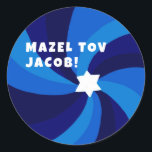 Modern Swirl Star of David MAZEL TOV CUSTOM Classic Round Sticker<br><div class="desc">Perfect sticker for a bat mitzvah, bar mitzvah or other Jewish celebration! Hand made art for you. FULLY CUSTOMIZABLE! Click on “Personalize” above to edit the text and add a name. Click "edit using design tool" to adjust the fonts, colors and placements and to add an inside design if you...</div>