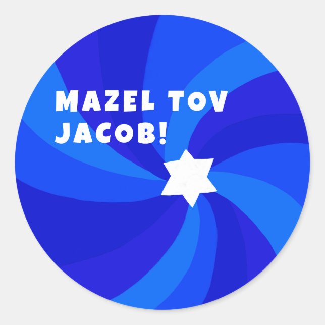 Modern Swirl Star of David MAZEL TOV CUSTOM Classic Round Sticker (Front)